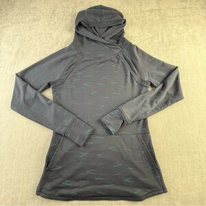 Title 9 Womens Gray Teal Dash Print Crossover Hooded Sweatshirt XS Thumbholes